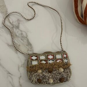 SHASHI Mosaic Beaded Crossbody Bag - Red, Brown, Cream